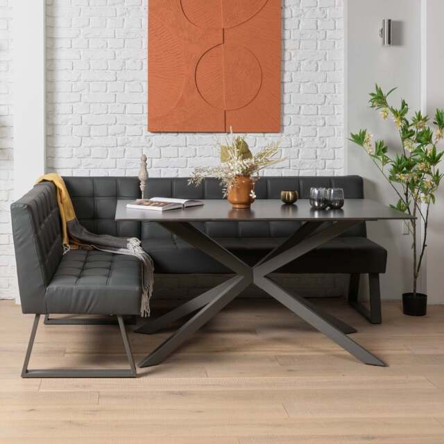 Saturn 150cm Dining Table Dark Grey & Rubix Corner Bench in Grey - image 1