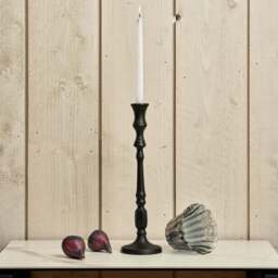 Heptagon Candle Stick in Black with Removable Lotus Bell Tealight Holder in Grey 37.5cm - thumbnail 2