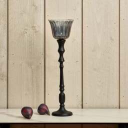 Heptagon Candle Stick in Black with Removable Lotus Bell Tealight Holder in Grey 37.5cm - thumbnail 1
