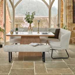Sutton 160cm Dining Table - Ash with Frampton Corner Bench LHF & Flat Bench in White - thumbnail 2