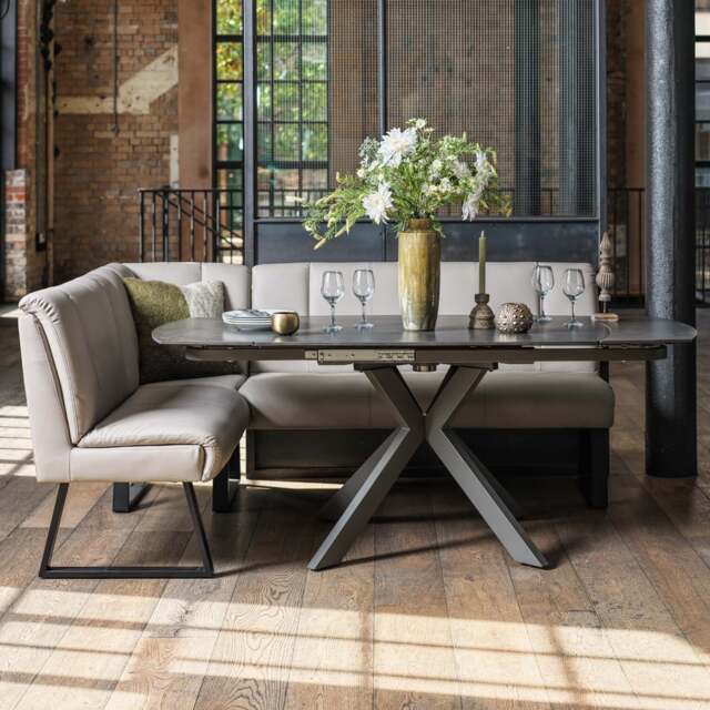 Saturn 130-190cm Motion Table Dark Grey & Sonoma Corner Bench in Putty - image 1
