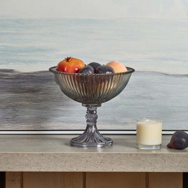 Glass Dots Border Fruit Bowl with Base in Luster Grey - image 1