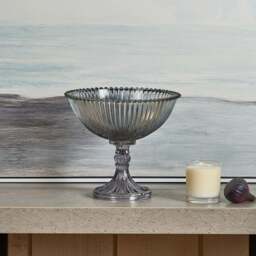 Glass Dots Border Fruit Bowl with Base in Luster Grey - thumbnail 2