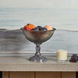 Glass Dots Border Fruit Bowl with Base in Luster Grey - thumbnail 1