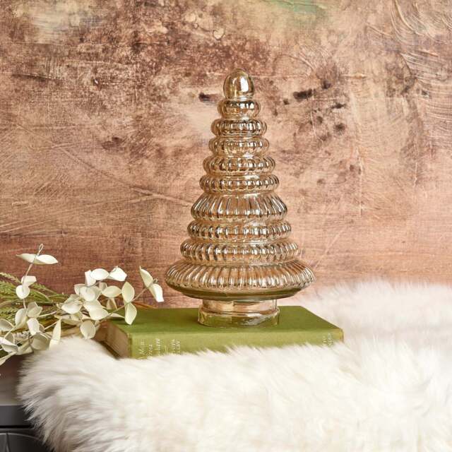 Evergreen Tree Glass Ornament in Gold Luster - Large - image 1