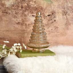 Evergreen Tree Glass Ornament in Gold Luster - Large - thumbnail 1