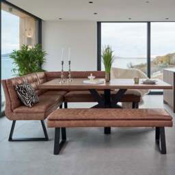 Soho Dining Table 200cm with Industrial Corner Bench and Industrial Low Bench - Tan - thumbnail 2