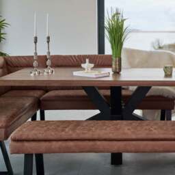 Soho Dining Table 200cm with Industrial Corner Bench and Industrial Low Bench - Tan - thumbnail 3