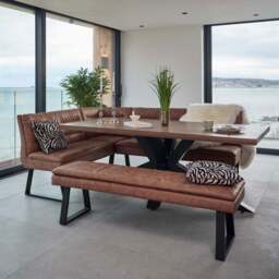 Soho Dining Table 200cm with Industrial Corner Bench and Industrial Low Bench - Tan - thumbnail 1