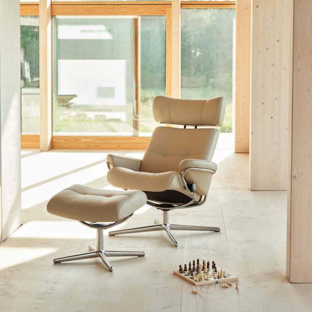 Stressless Berlin Recliner with Headrest and Footstool with Cross Base - Stressless Fabrics - image 1