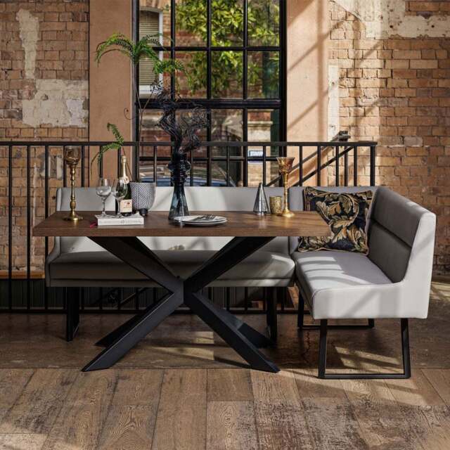 Jupiter Dining Set - Dark Oak - With LHF Corner Bench in Light Grey - image 1