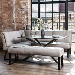 Saturn 150cm Dining Table Dark Grey & Sonoma Corner with Low Bench 160cm in Putty - thumbnail 2