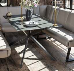 Saturn 150cm Dining Table Dark Grey & Sonoma Corner with Low Bench 160cm in Putty - thumbnail 3