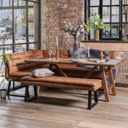 Brisbane 200cm Dining Table & Industrial Corner Bench with Low Bench in Tan - thumbnail 2