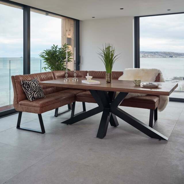 Soho Dining Table 200cm with Industrial Corner Bench - Tan - image 1