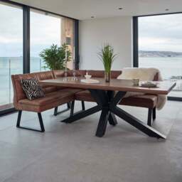Soho Dining Table 200cm with Industrial Corner Bench - Tan - thumbnail 1