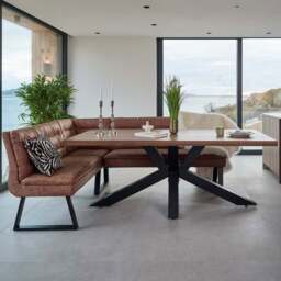 Soho Dining Table 200cm with Industrial Corner Bench - Tan - thumbnail 2