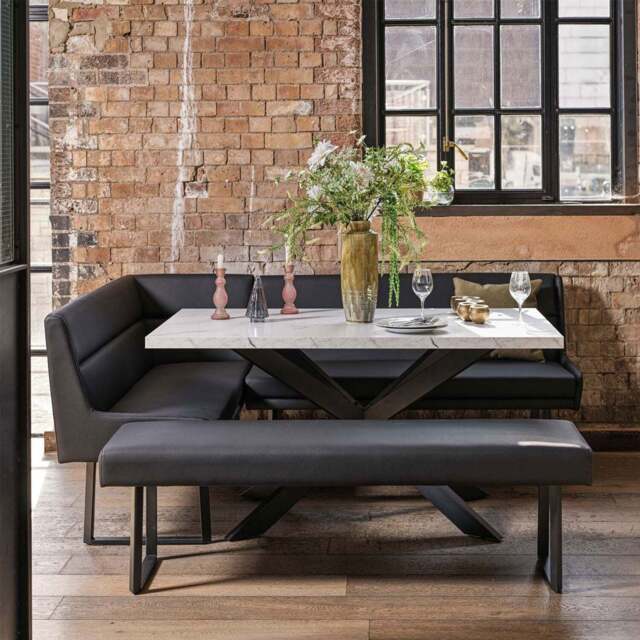 Jupiter Dining Set - Marble Effect - With RHF Corner Bench & Low Bench in Black - image 1