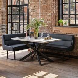 Jupiter Dining Set - Marble Effect - With RHF Corner Bench & Low Bench in Black - thumbnail 4