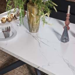 Jupiter Dining Set - Marble Effect - With RHF Corner Bench & Low Bench in Black - thumbnail 6