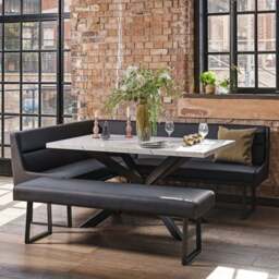 Jupiter Dining Set - Marble Effect - With RHF Corner Bench & Low Bench in Black - thumbnail 2