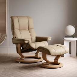 Mayfair Medium Chair & Footstool with Classic Oak Base in Paloma Sand