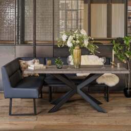 Jupiter Dining Set - Faux Concrete - With RHF Corner Bench & Low Bench in Blue - thumbnail 4