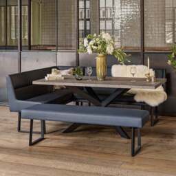 Jupiter Dining Set - Faux Concrete - With RHF Corner Bench & Low Bench in Blue - thumbnail 2