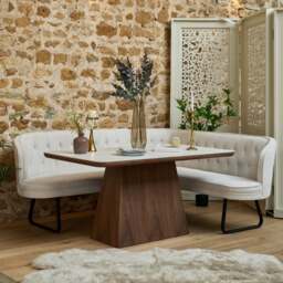 Sutton 160cm Dining Table - Walnut with Frampton Corner Bench in White LHF - thumbnail 1
