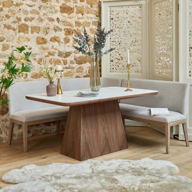 Sutton 160cm Dining Table - Walnut with Hampton Corner Bench in Grey LHF - image 1