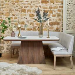 Sutton 160cm Dining Table - Walnut with Hampton Corner Bench in Grey LHF - thumbnail 2