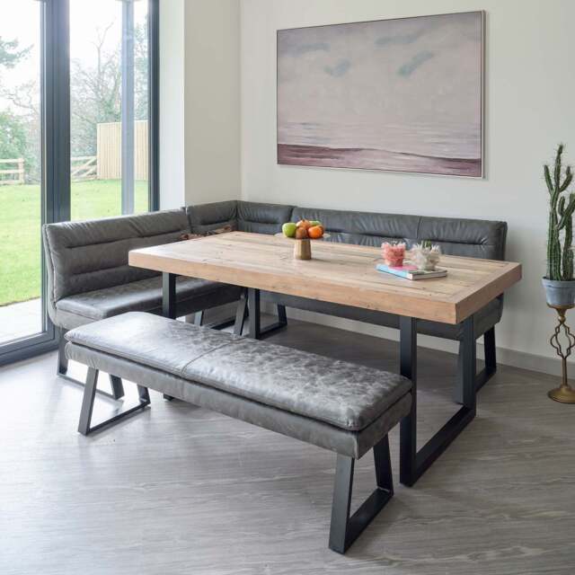 Adelaide 180cm Dining Table with Industrial Corner Bench in Grey and 158cm Flat Bench - image 1