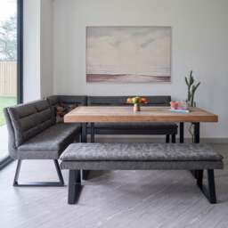 Adelaide 180cm Dining Table with Industrial Corner Bench in Grey and 158cm Flat Bench - thumbnail 2