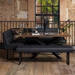 Jupiter Dining Set - Dark Oak - With RHF Corner Bench & Low Bench in Black - thumbnail 1
