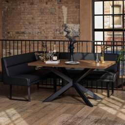 Jupiter Dining Set - Dark Oak - With RHF Corner Bench & Low Bench in Black - thumbnail 2