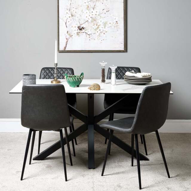 Eastcote White 150cm Dining Table & 4x Ripley Dining Chairs Grey - image 1