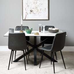 Eastcote White 150cm Dining Table & 4x Ripley Dining Chairs Grey - thumbnail 1