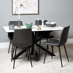 Eastcote White 150cm Dining Table & 4x Ripley Dining Chairs Grey - thumbnail 2