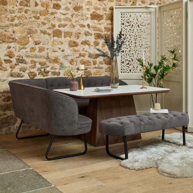 Sutton 160cm Dining Table - Walnut with Frampton Corner Bench RHF & Flat Bench in Anthracite - image 1