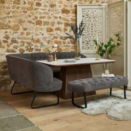 Sutton 160cm Dining Table - Walnut with Frampton Corner Bench RHF & Flat Bench in Anthracite - thumbnail 1