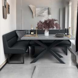 Jupiter 180cm - Faux Concrete - Dining Table & RHF Corner Bench in Black - thumbnail 2