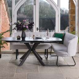 Saturn Dark Grey Motion Table with LHF Frampton Corner Bench - White - thumbnail 2