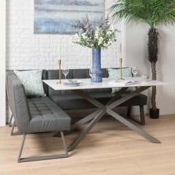 Saturn 150cm Dining Table White & Rubix Corner Bench in Grey - thumbnail 2