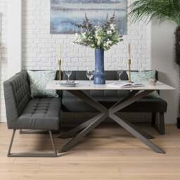Saturn 150cm Dining Table White & Rubix Corner Bench in Grey - thumbnail 1