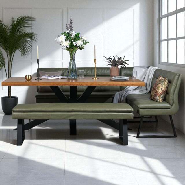 Soho 200cm Dining Table with Industrial Corner Bench & Bench Seat in Olive - image 1