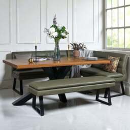 Soho 200cm Dining Table with Industrial Corner Bench & Bench Seat in Olive - thumbnail 2