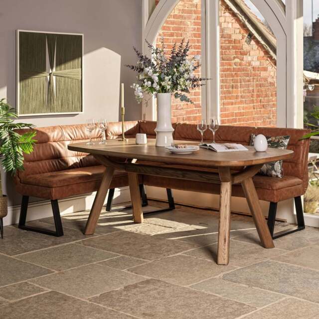 Ashmore 200cm Dining Table with Industrial Corner Bench - Tan - image 1