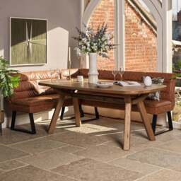 Ashmore 200cm Dining Table with Industrial Corner Bench - Tan - thumbnail 1