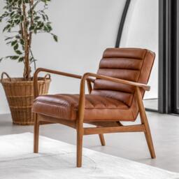 Datsun Armchair Vintage Brown Leather - thumbnail 1
