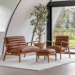 Datsun Armchair Vintage Brown Leather - thumbnail 2